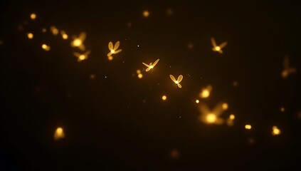 "Floating swarm of glowing yellow firefly lights gently flickering, depth of field blur, isolated on black background, seamless loop"

