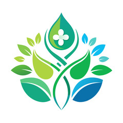 Homeopathy Symbol Composed of Flowers, Leaves, and Water Droplets Vector Illustration