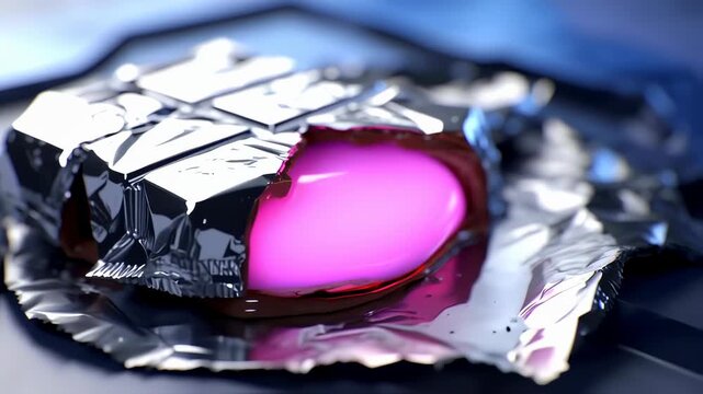 Close Up of Shiny Purple and Blue Chocolate Bar in Foil Wrapper