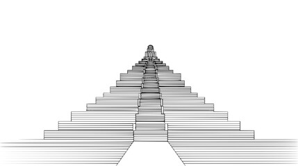 Fototapeta premium Illustration of a long staircase leading to a building on top with a white background design art