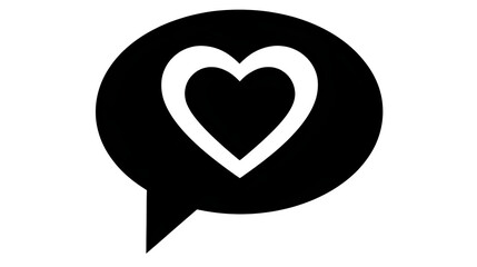 Heart in speech bubble icon, black silhouette style,