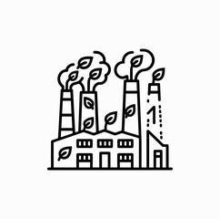Eco Factory Icon &ndash; Outline Green Industry Building with Leaf Emission