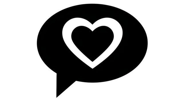 Heart in speech bubble icon, black silhouette style,
