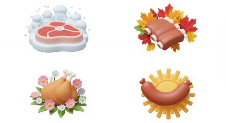 Four food items illustration