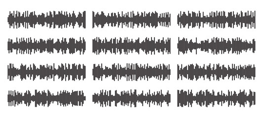 Audio wave tune print, voice message, podcast audio recording. Vector audio player soundwave visualization or voice message sound wave. Podcast audio streaming. Music, sound concept.