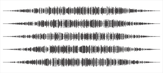 Audio wave tune print, voice message, podcast audio recording. Vector audio player soundwave visualization or voice message sound wave. Podcast audio streaming. Music, sound concept.