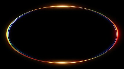 Oval frame with luminous rainbow outline on black background.