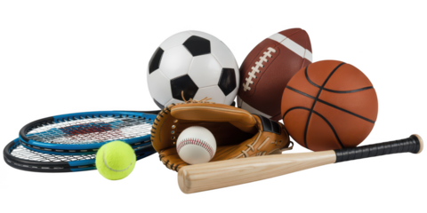 Collection of sports equipment isolated on transparent background