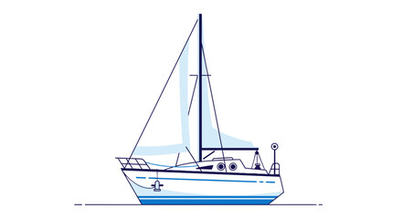 Elegant White Sailing Yacht with Blue Accents.
