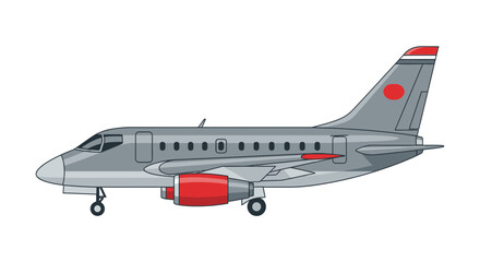 Grey Passenger Airplane with Red Engines and Tail Markings.