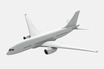 Flying airplane, 3D realistic vehicle in white