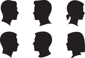 Diverse human profile silhouettes black and white people profiles