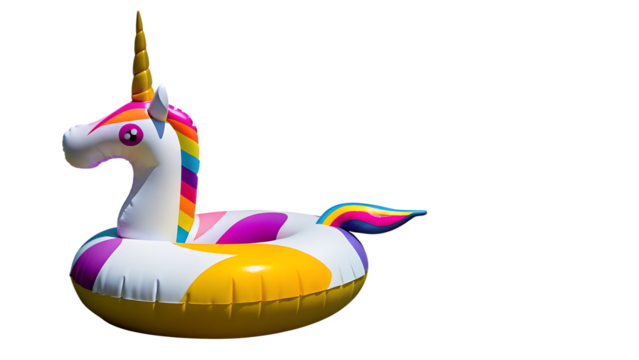 Inflatable unicorn pool ring isolated on a transparent background horn