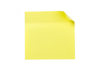 A single yellow sticky note, isolated on a transparent background, perfect for reminders, notes, or messages