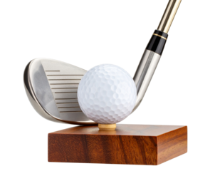 Diamond-Studded Golf Club Resting Beside Crystal Golf Ball on Polished Wooden Display