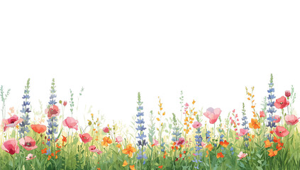 Watercolor wildflower meadow illustration on a transparent background art print delicate nature