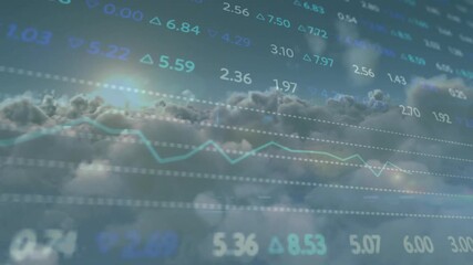 Sunrise spawning clouds drifting and financial data fading scrolling updating showing market trends - Powered by Adobe