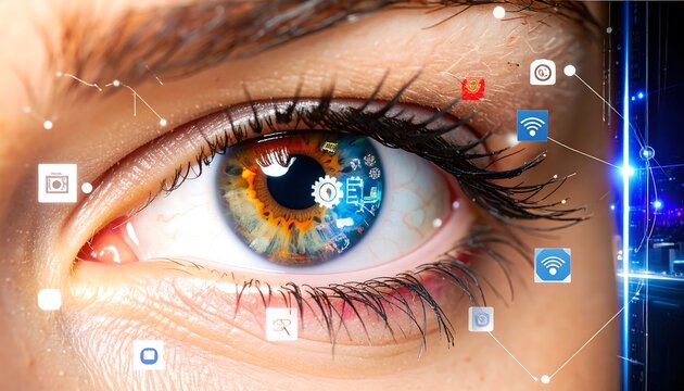 Close-up of an eye with digital overlay