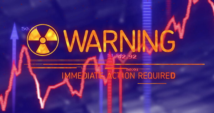 Displaying radiation hazard symbol and WARNING text on monitor GUI, with IMMEDIATE ACTION REQUIRED
