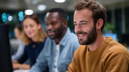 Diverse IT Programmers Collaborating in a Modern Office