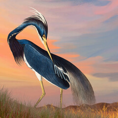 Heron bird background, gradient sky design