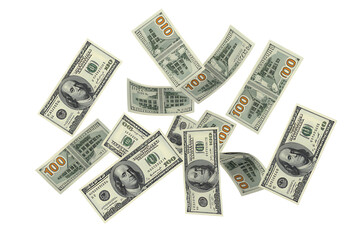 Cascading hundred dollar bills for financial success, investment returns, wealth accumulation, and economic prosperity themes