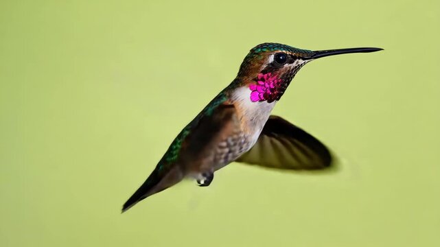 Watch this stunning hummingbird as it hovers gracefully, wings blurred in motion, showcasing vibrant colors and natural beauty, perfect for nature documentaries and wildlife conservation campaigns