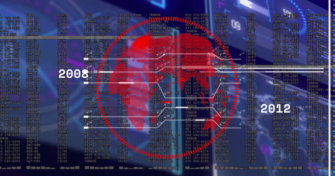 Displaying red map with HUD overlay on dashboard, streaming code, white lines and labels 2008–2012