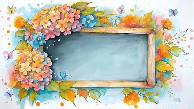 Watercolor floral frame with vibrant colors and blank space  