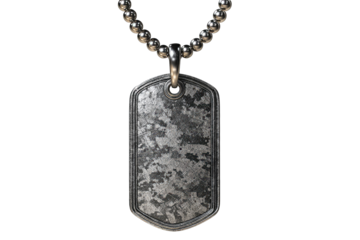 Gray metal dog tag pendant on beaded chain