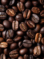 Obraz premium roasted coffee beans close-up with dark brown color and rich texture for gourmet beverage preparation and aroma enjoyment