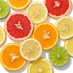 Obraz premium Citrus fruit wheel slices of grapefruit, orange, lemon, lime,isolated white background
