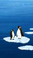 Fototapeta premium Penguin environment, blue iPhone wallpaper background