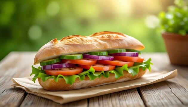 Vegetarian ciabatta, sandwich with vegetables 