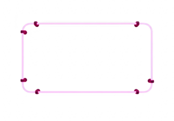 Pink neon light border with rounded corners and purple clips, isolated on transparent background