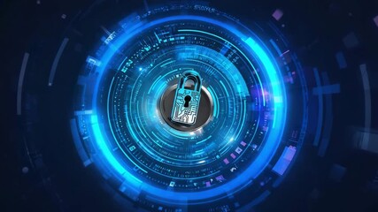 Secure digital world with rotating padlock in futuristic technology video, symbolizing cybersecurity and data protection with vibrant blue and dynamic circuits, engaging tech visuals - Powered by Adobe
