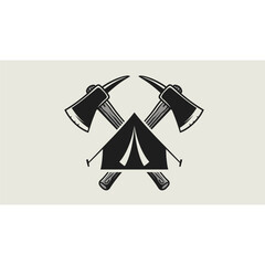 Cute vintage blue and white tent campimg with crescent moon stars in night time doodle icon flat vector design.