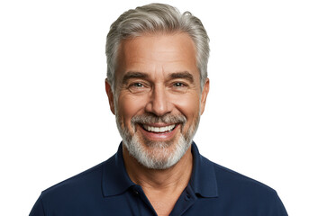Obraz premium Portrait of a smiling, confident senior man with gray hair and a beard, isolated on transparent background