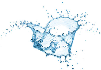 Dynamic water splash isolated on transparent background, capturing the fluid motion and energetic burst of liquid droplets in a clear, refreshing display