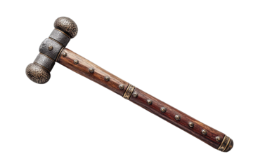 Ornate, antique hammer with wooden handle