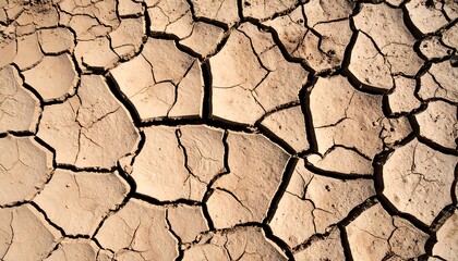 Cracked earth surface showcasing desiccation and environmental impact caused by drought