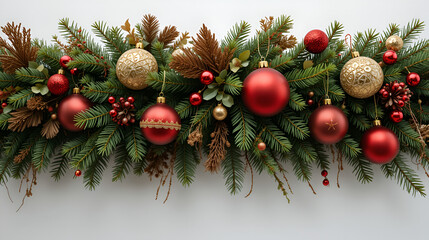 Festive evergreen bough bedecked with ornaments