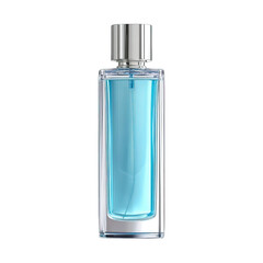 Light-blue rectangular perfume bottle with silver top