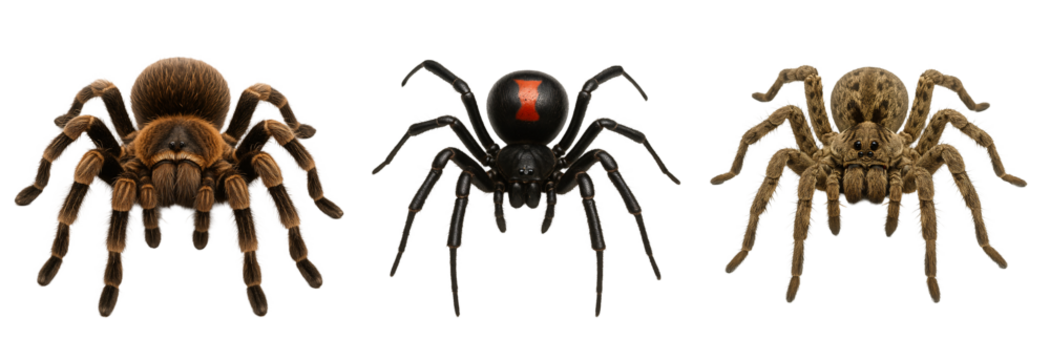 set of spiders on a transparent background. tarantula on a transparent background. black house on a transparent background. wolf spider on a transparent background - Powered by Adobe