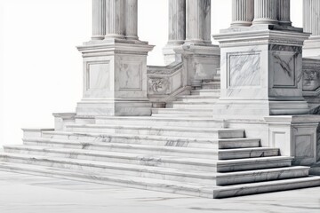 A row of impressive columns and stairs in front of a grand building