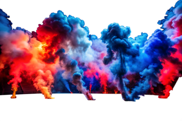 Colorful smoke plumes creating an abstract and vibrant background, isolated on transparent background, perfect for adding a touch of magic and artistic flair
