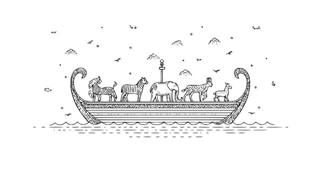 Noahs Ark Floating on Water with Animals Onboard during Flood