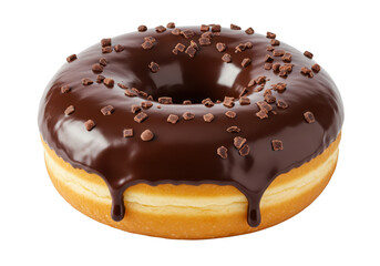 Delicious chocolate iced donut with sprinkles isolated on transparent background