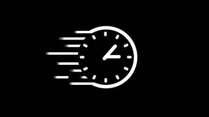 Time passing icon with motion lines, solid black style,