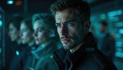 Focused male professional in tech workspace. Use for cybersecurity, fintech, leadership and secure network branding.
